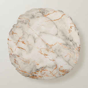 Brown Accents and White Abstract Pattern Round Pillow