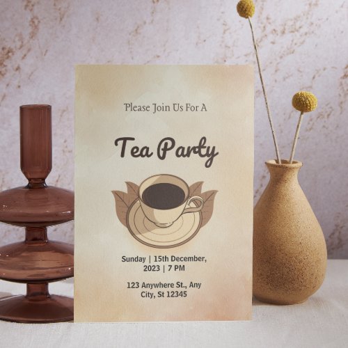Brown Aesthetic Tea Party Invitation