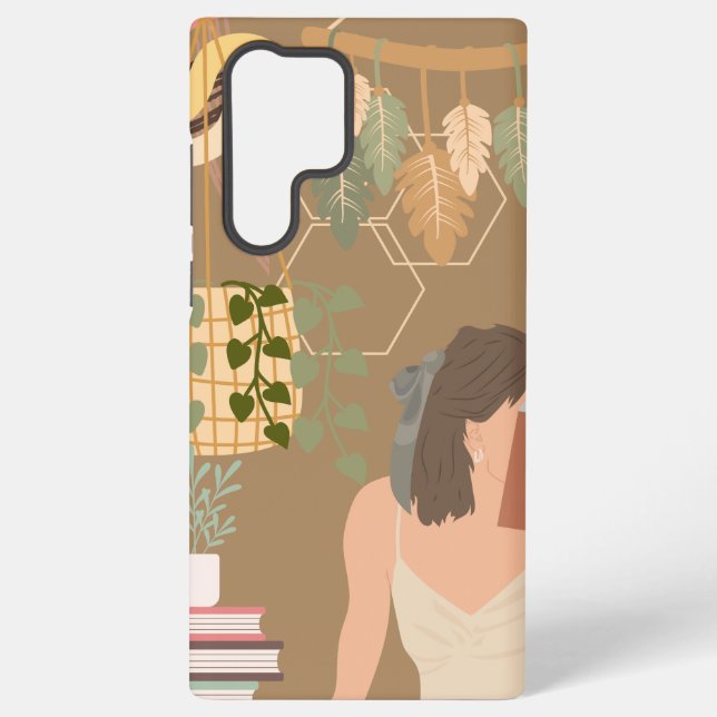 Brown Aesthetic Woman Reading Book Samsung Galaxy Case (Back)