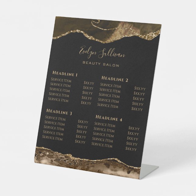 Brown Agate Beauty Salon Price List Pedestal Sign (Front)