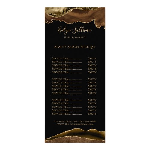 Brown agate on black price list rack card