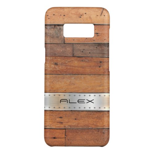 Brown aged wood planks pattern  metallic silver Case_Mate samsung galaxy s8 case