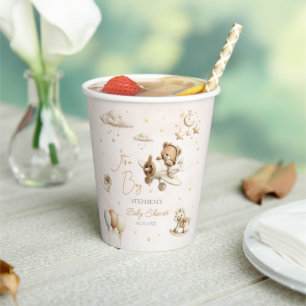 Brown Airplane Teddy Bear Boy Baby Shower Paper Cups