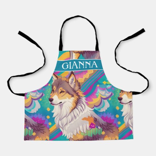 Brown Alaska Wolf Watercolor Colorful Personalized Apron