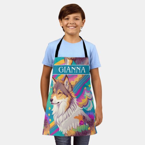 Brown Alaska Wolf Watercolor Colorful Personalized Apron