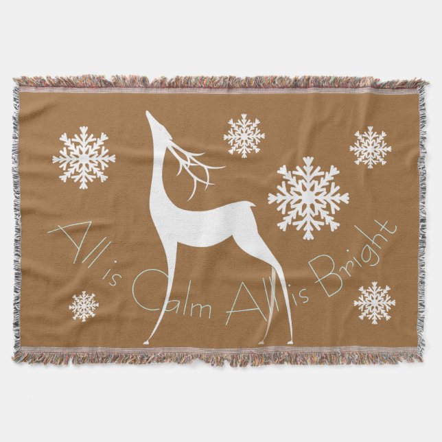 Brown All is Calm All is Bright Deer Holiday Throw Throw Blanket (Front)