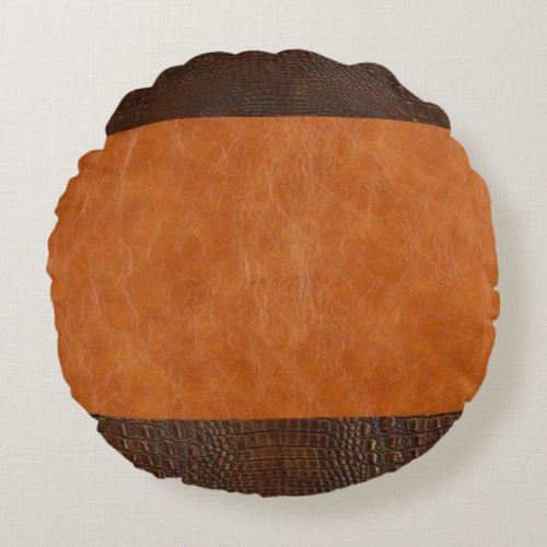 Brown Alligator and Carmel Vintage Leather Round Pillow