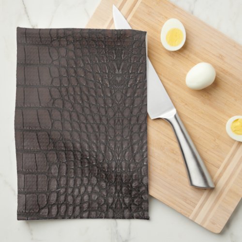 Brown Alligator Faux Leather Print Kitchen Towel