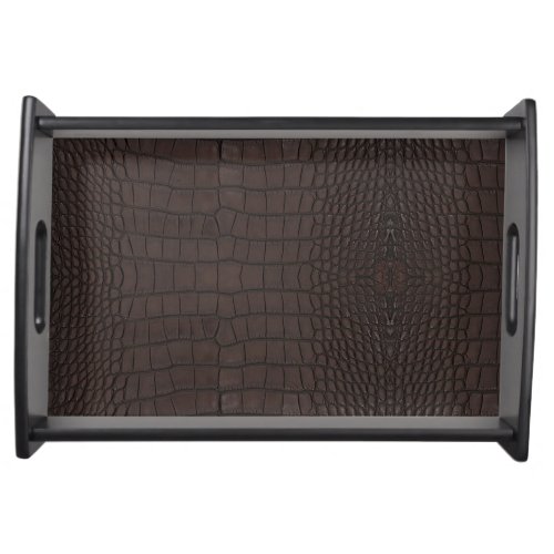 Brown Alligator Faux Leather Print Serving Tray