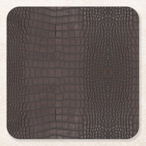 Brown Alligator Faux Leather Print Square Paper Coaster