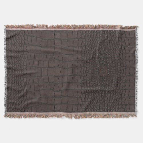 Brown Alligator Faux Leather Print Throw Blanket