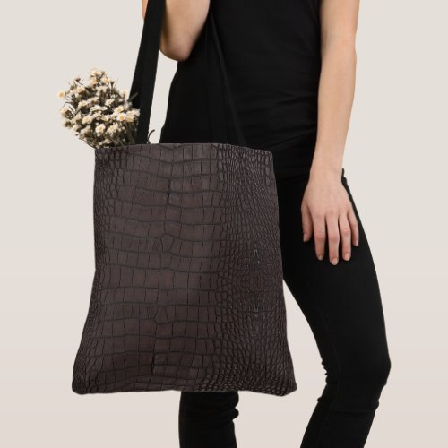 Brown Alligator Faux Leather Print Tote Bag