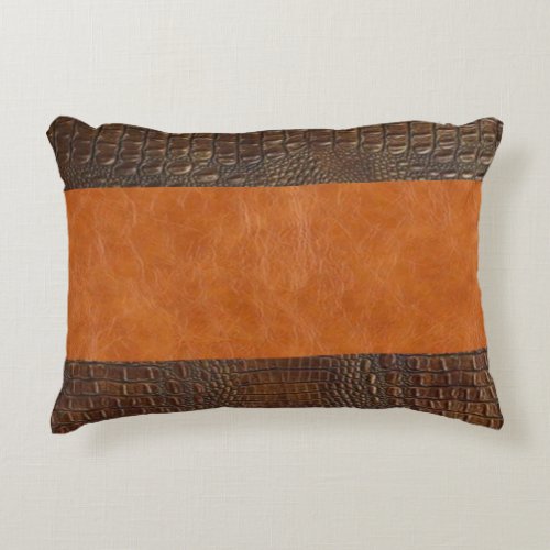 Brown Alligator Hide and Carmel Vintage Leather Accent Pillow