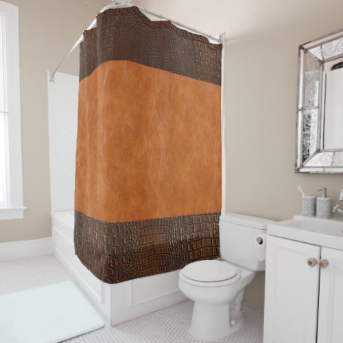 Brown Alligator Hide and Carmel Vintage Leather  Shower Curtain