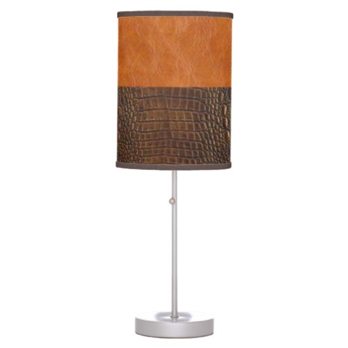 Brown Alligator Hide and Carmel Vintage Leather  Table Lamp