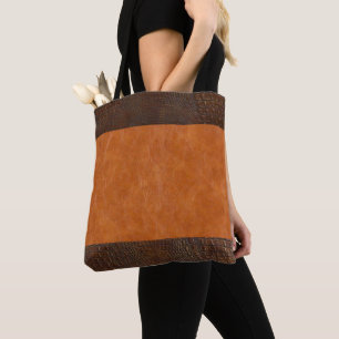 Brown Alligator Hide and Carmel Vintage Leather  Tote Bag
