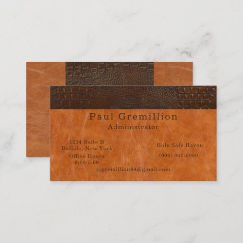 Brown Alligator Hide Carmel Leather Administrator  Business Card