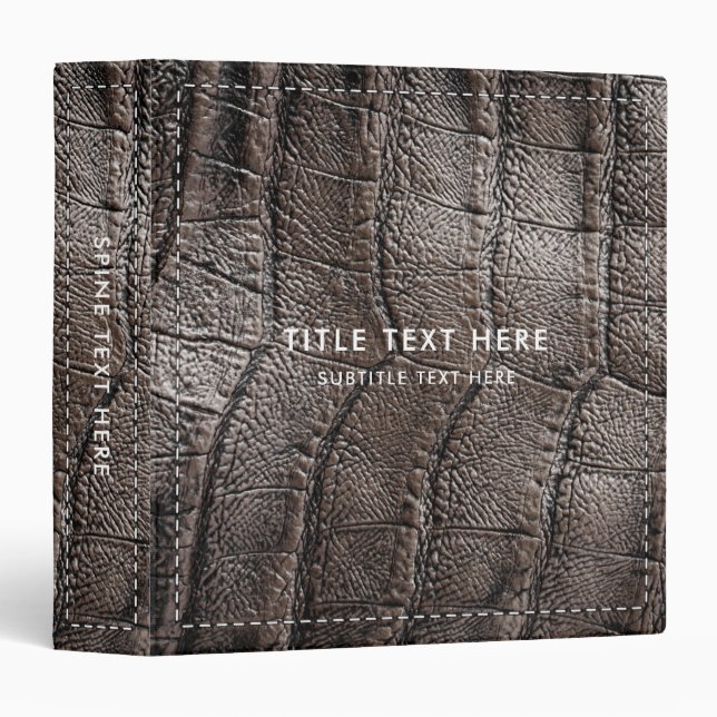 Brown Alligator Leather Texture & Stitching 3 Ring Binder (Front/Spine)