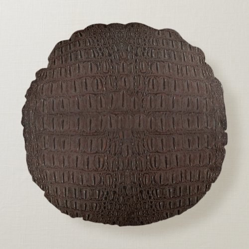 Brown Alligator Skin Print Round Pillow