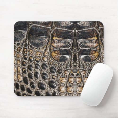 Brown American Alligator Skin Leather Print Mouse Pad