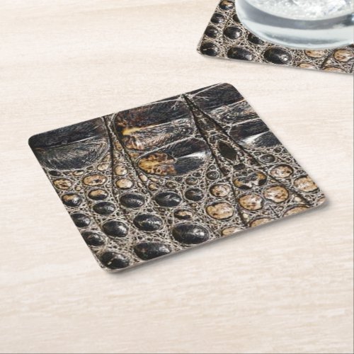 Brown American Alligator Skin Leather Print Square Paper Coaster