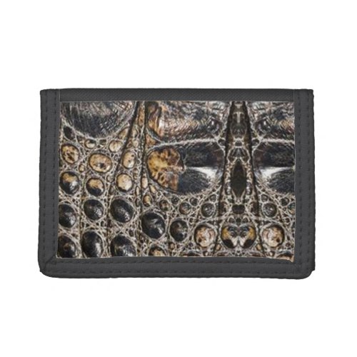 Brown American Alligator Skin Leather Print Trifold Wallet