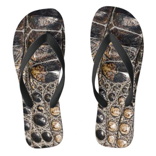 Brown American Alligator Skin Texture Flip Flops