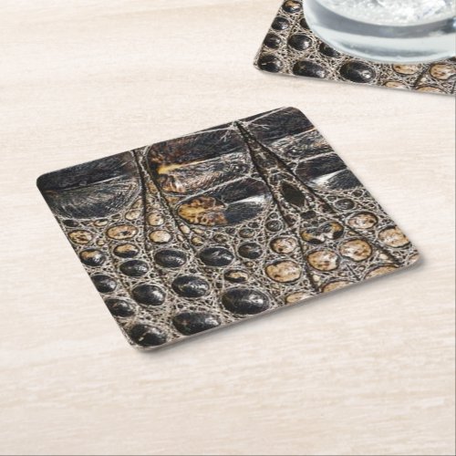 Brown American Alligator Skin Texture Square Paper Coaster