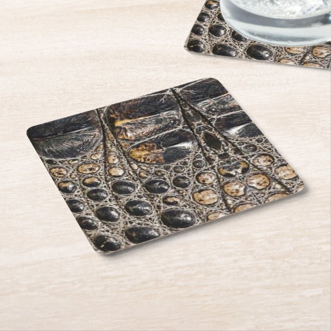Brown American Alligator Skin Texture Square Paper Coaster (Angled)