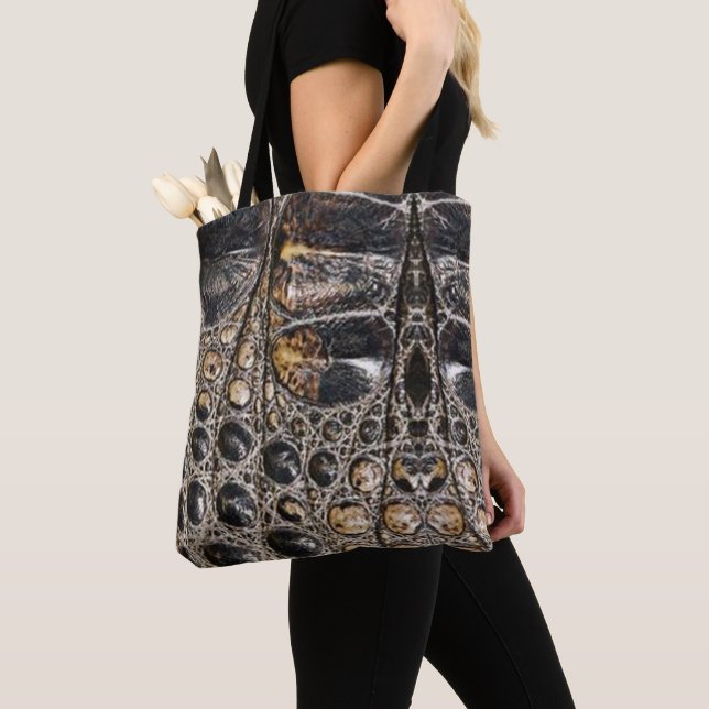 Brown American Alligator Skin Texture Tote Bag (Close Up)