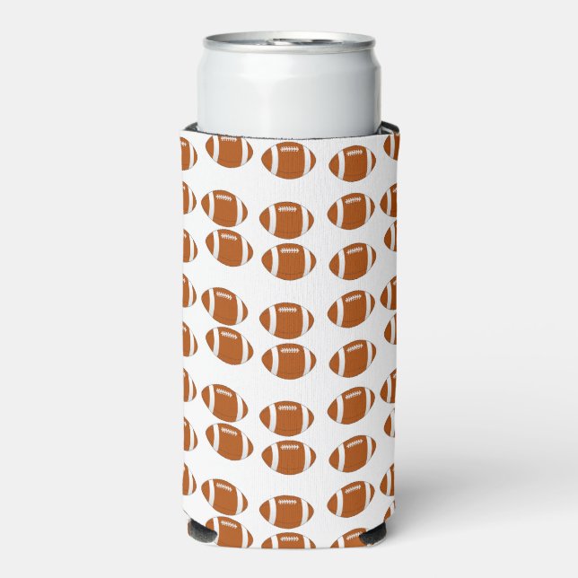 Brown american footballs pattern white seltzer can cooler (Seltzer Front)