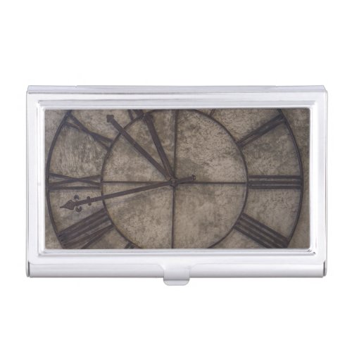 Brown Analog Wall Clock Business Card Case