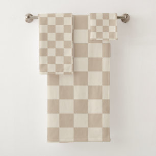 Brown and Beige Checkerboard Bath Towel Set
