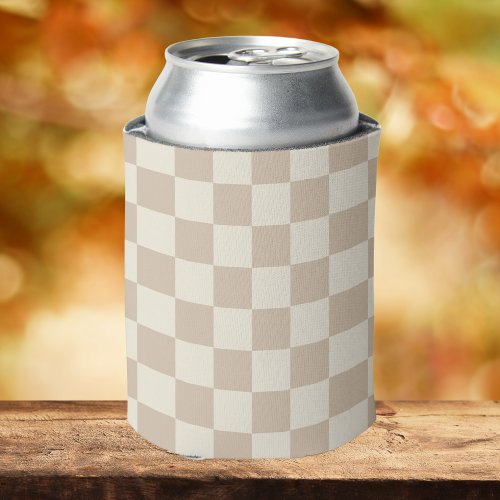 Brown and Beige Checkerboard Can Cooler