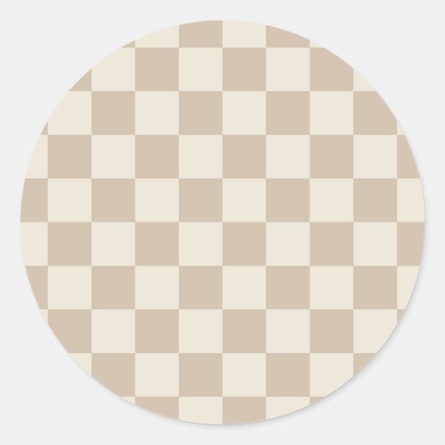 Brown and Beige Checkerboard Classic Round Sticker (Front)