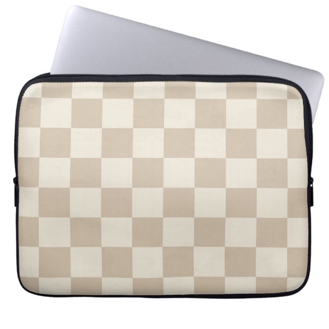 Brown and Beige Checkerboard Laptop Sleeve (Front)