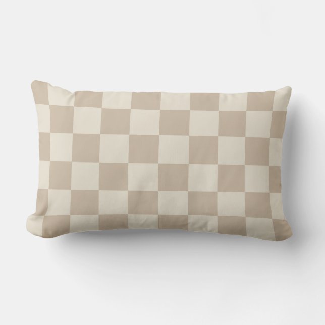 Brown and Beige Checkerboard Lumbar Pillow (Front)