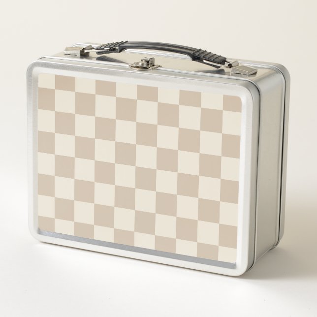 Brown and Beige Checkerboard Metal Lunch Box (Front)