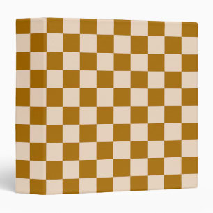 Brown and beige checkerboard pattern 3 ring binder