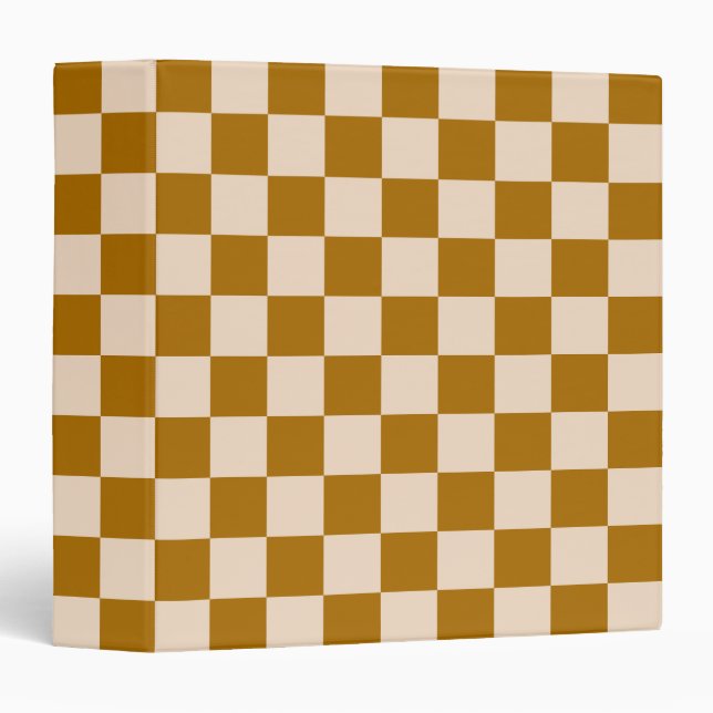 Brown and beige checkerboard pattern 3 ring binder (Front/Spine)