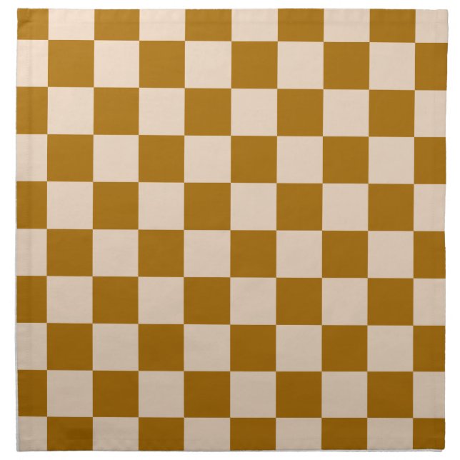 Brown and beige checkerboard pattern cloth napkin (Front)