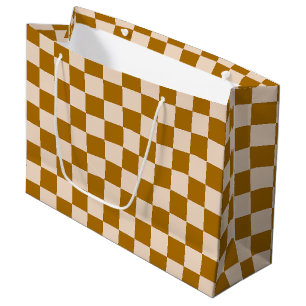 Brown and beige checkerboard pattern large gift bag