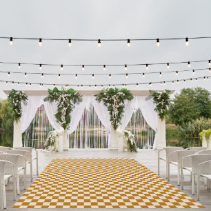 Brown and beige checkerboard pattern outdoor rug