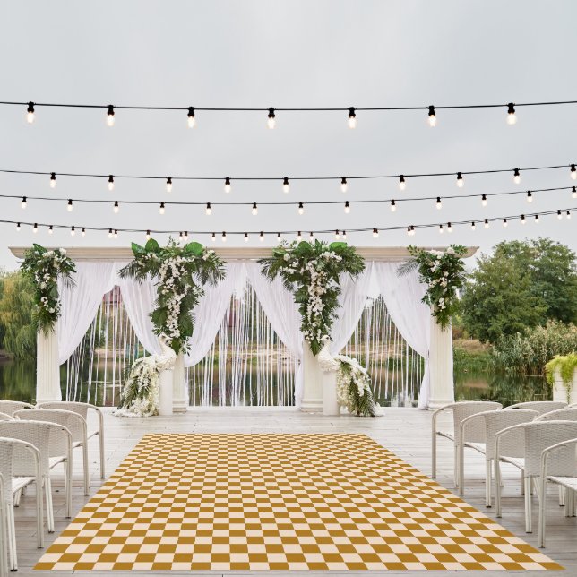 Brown and beige checkerboard pattern outdoor rug (Insitu (Wedding 1))