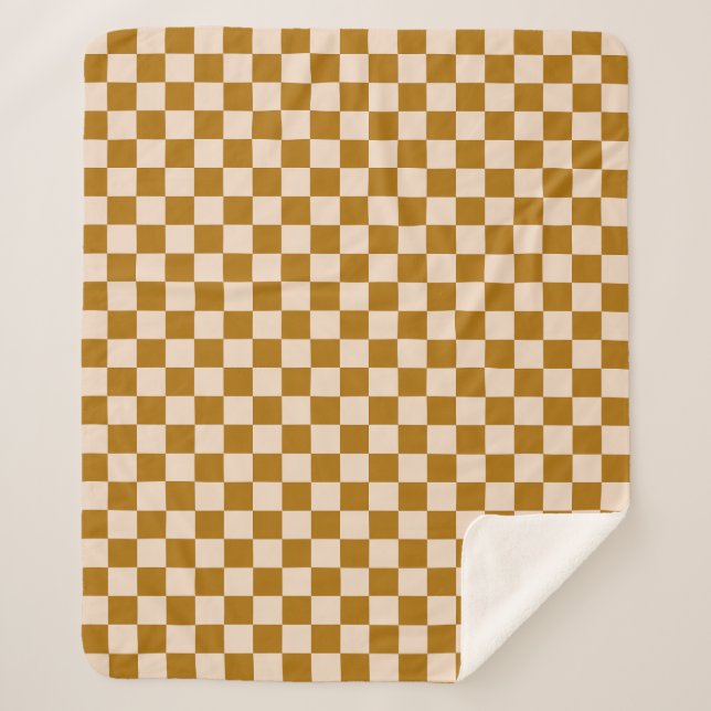 Brown and beige checkerboard pattern sherpa blanket (Front)