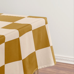 Brown and beige checkerboard pattern tablecloth