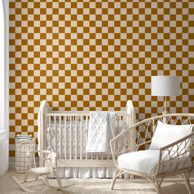 Brown and beige checkerboard pattern wallpaper  (Kids)