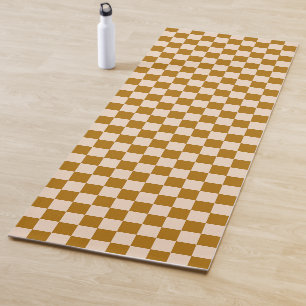 Brown and beige checkerboard pattern yoga mat