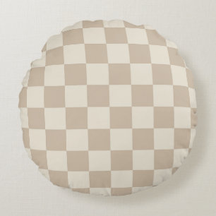 Brown and Beige Checkerboard Round Pillow