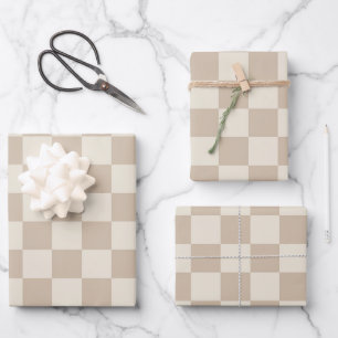 Brown and Beige Checkerboard Wrapping Paper Sheets